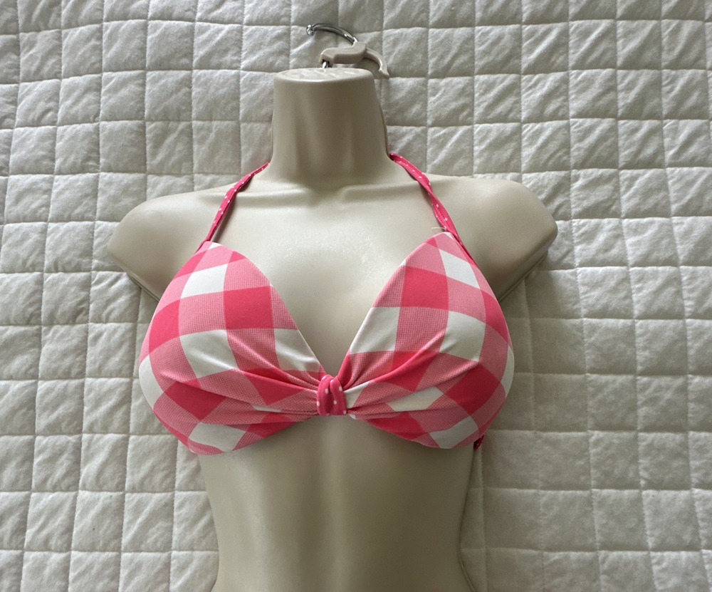 Hula Honey Swimwear Pink Check Plaid Bikini Top Only Halter Beach Coquette